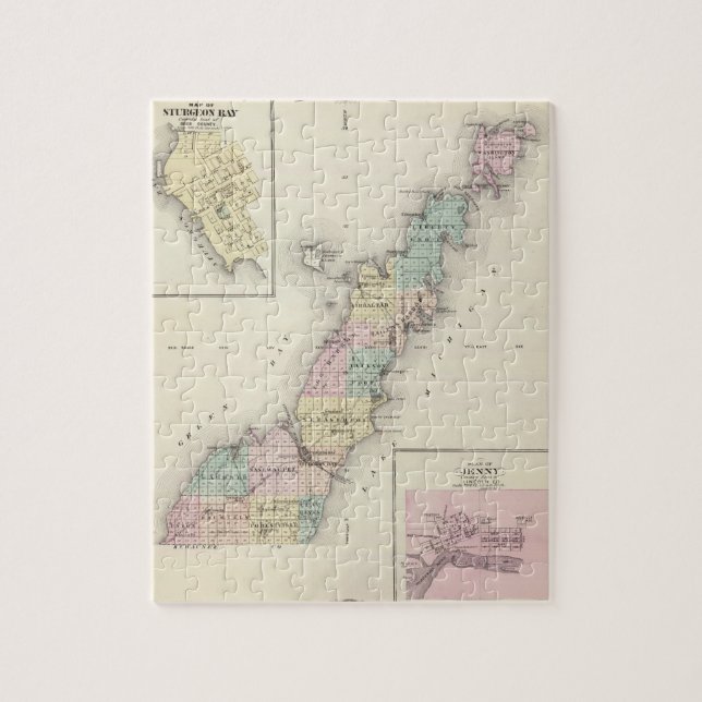 Quebra-cabeça Mapas de Door County, Sturgeon Bay e Jenny (Vertical)