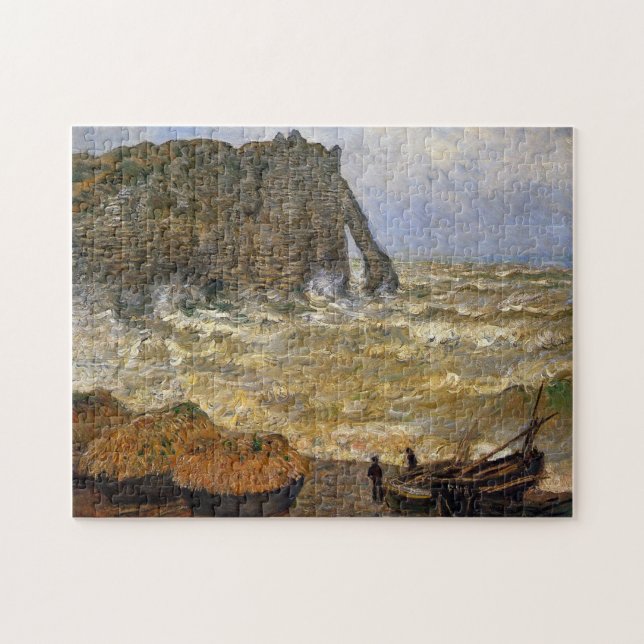Quebra-cabeça Mar duro em Etretat Monet Fine Art (Horizontal)