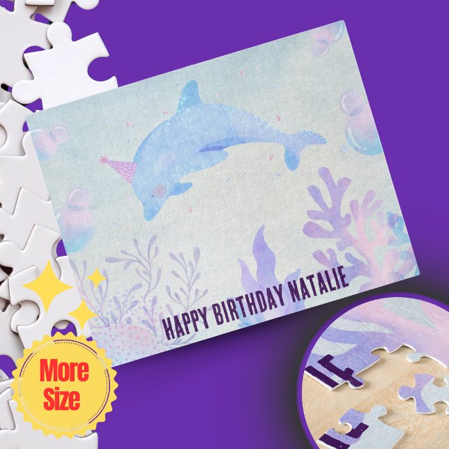 Quebra-cabeça Mar e Delfina de Azul Personalizados (Personalized Blue Watercolor Sea & Dolphin Jigsaw Puzzle – Minimalist Ocean-Themed Gift for Kids )