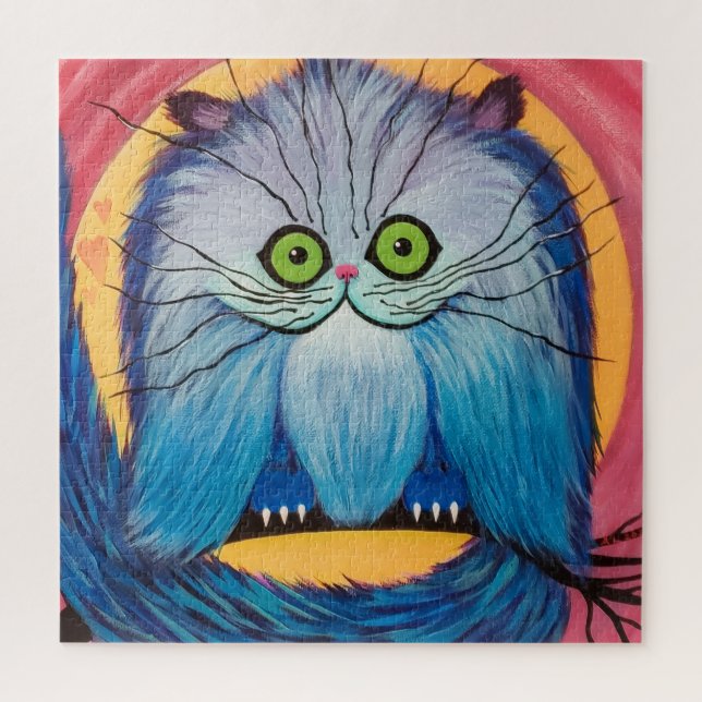 Quebra-cabeça Maravilha de Bigodes – Fantasia de Gato Azul Brilh (Vertical)