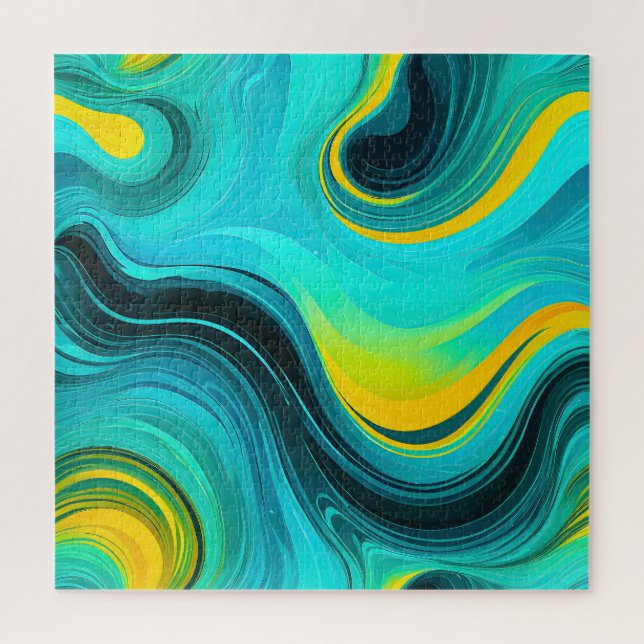 Quebra-cabeça “Marbella” Azul Amarelo Ondas Espirais (Vertical)