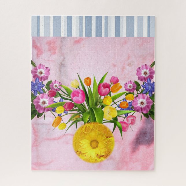 Quebra-cabeça Marble Floral Flor Cor-de-rosa Cinza (Vertical)