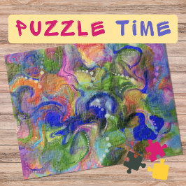 Quebra-cabeça Marbling Art May blue green larange - difícil