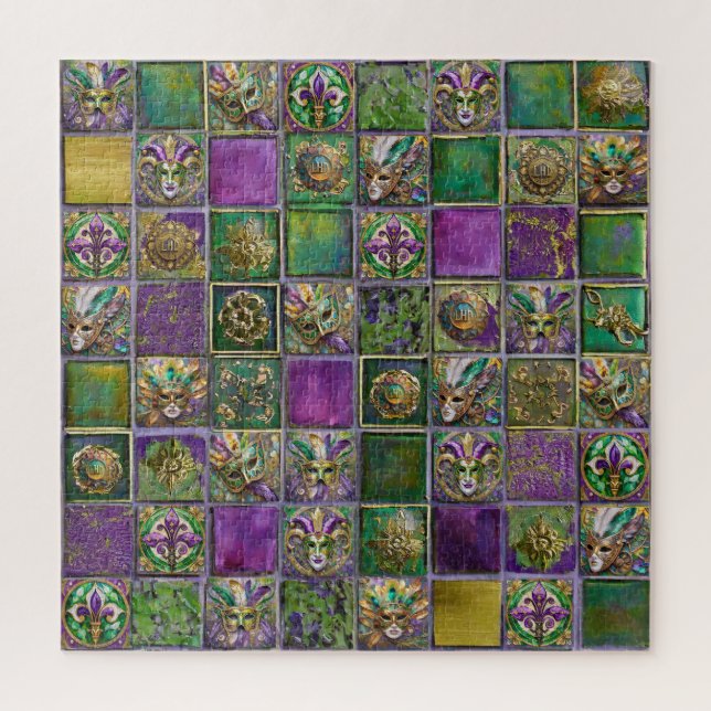 Quebra-cabeça Mardi Gras Masks Feathers Fleur de lis Tile Print (Vertical)