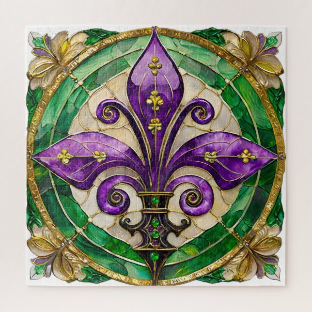 Quebra-cabeça Mardi Gras StainGlass Fleur de lis (Vertical)
