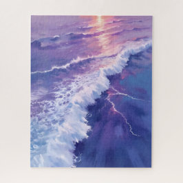 Quebra-cabeça Maré Roxa | Pintura em Aquarela de Ondas do Oceano