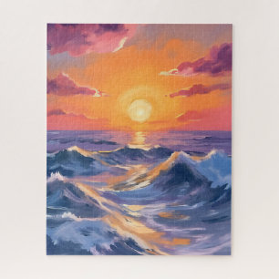 Quebra-cabeça Mares Rochosos Ondas do Oceano Pintura em Aquarela