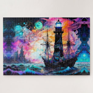 Quebra-cabeça Mares tempestuosos, farol de barco Abstrato da Lua