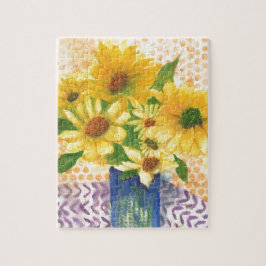 Quebra-cabeça margarida amarela no vaso azul