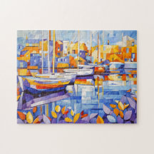 Marina Cubista com Barcos e Reflexões