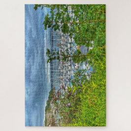 Quebra-cabeça Marina de Brixham: Vista Costeira Através das Folh