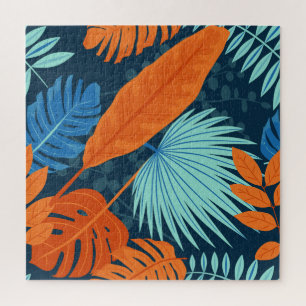 Quebra-cabeça Marinho Azul Cinza Laranja Cor d'água Padrão Flo