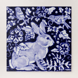 Quebra-cabeça Marinho Azul Coelho Branco Woodland Arte Animal El