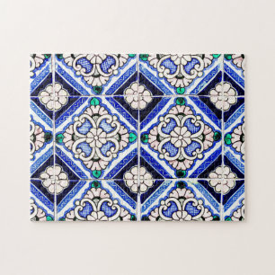Quebra-cabeça Marinho de Azulejos de Padrão Espanhol Rustic Azu