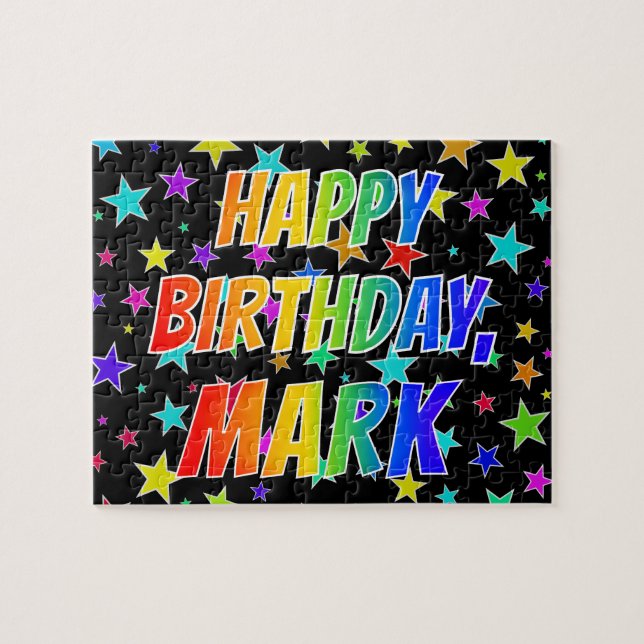 Quebra-cabeça "MARK" Primeiro Nome, Diversão "FELIZ ANIVERSÁRIO" (Horizontal)