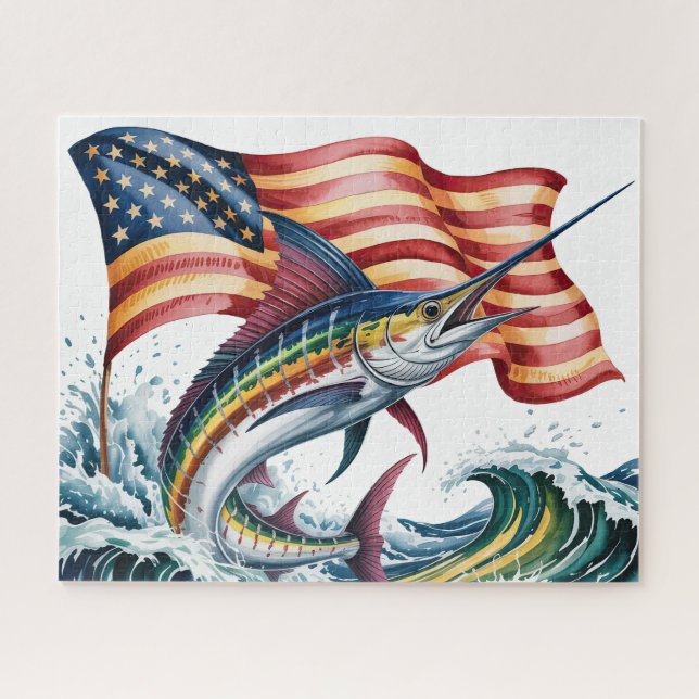 Quebra-cabeça Marlin Patriótico Com Bandeira (Horizontal)