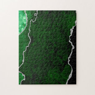 Quebra-cabeça Mármore Verde Floresta Glamouroso Brilho Prateado