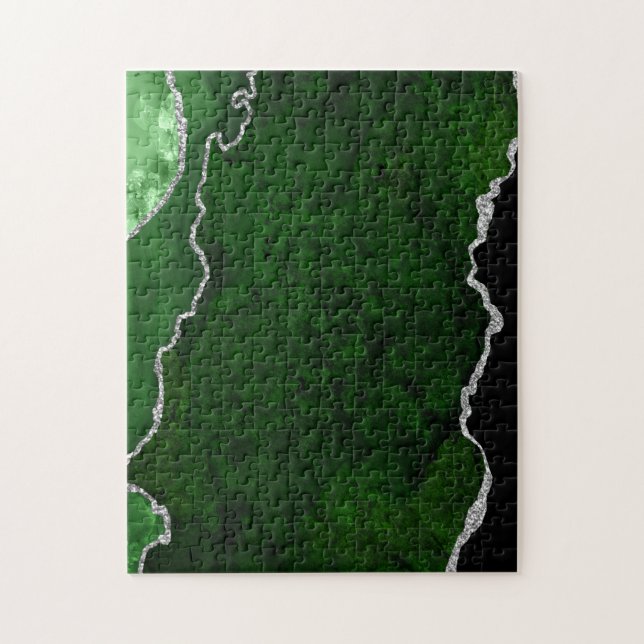 Quebra-cabeça Mármore Verde Floresta Glamouroso Brilho Prateado  (Vertical)