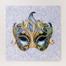 Máscara com Ouro de Ornamentado e Padrões azuis