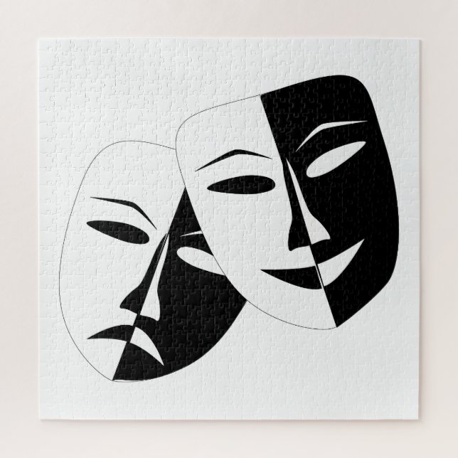 Quebra-cabeça Máscara de Comédia/Tragédia, Negra e Teatro Branco (Vertical)