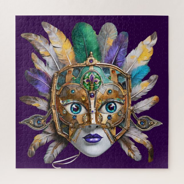 Quebra-cabeça Máscara de penas e metal do Mardi Gras (Vertical)