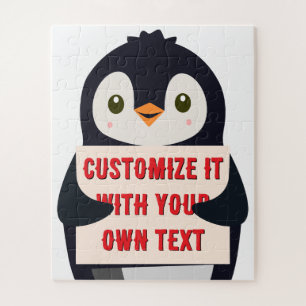 Quebra-cabeça Mascote pinguim segurando um sinal para texto pers