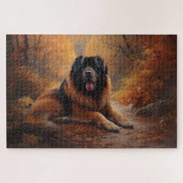 Quebra-cabeça Mastiff Tibetano no outono deixa cair inspiração (Horizontal)