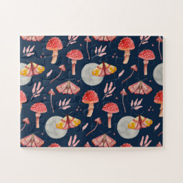 Quebra-cabeça Matemática mágica e padrão de cogumelos. Noite de 