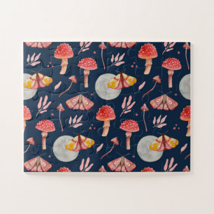 Quebra-cabeça Matemática mágica e padrão de cogumelos. Noite de