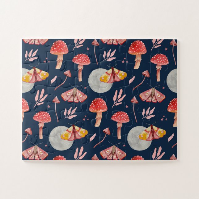 Quebra-cabeça Matemática mágica e padrão de cogumelos. Noite de  (Horizontal)