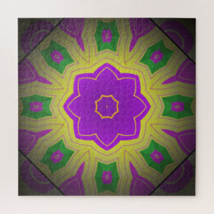 Quebra-cabeça Mauve Amarela abstrato Psicedélica e Mandala Verd