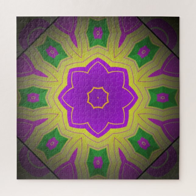 Quebra-cabeça Mauve Amarela abstrato Psicedélica e Mandala Verde (Vertical)