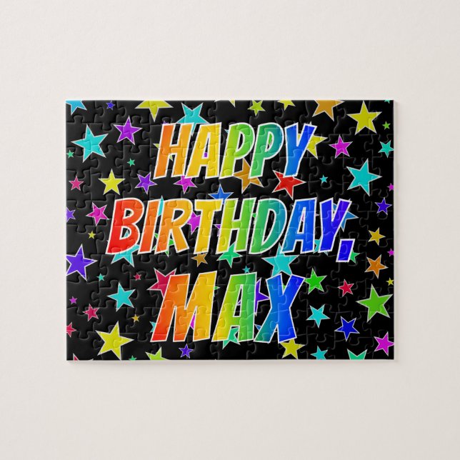 Quebra-cabeça "MAX" Primeiro Nome, Diversão "FELIZ ANIVERSÁRIO" (Horizontal)