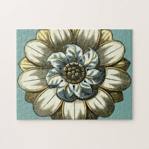 Quebra-cabeça Medalha Floral Ornamentado sobre fundo azul claro