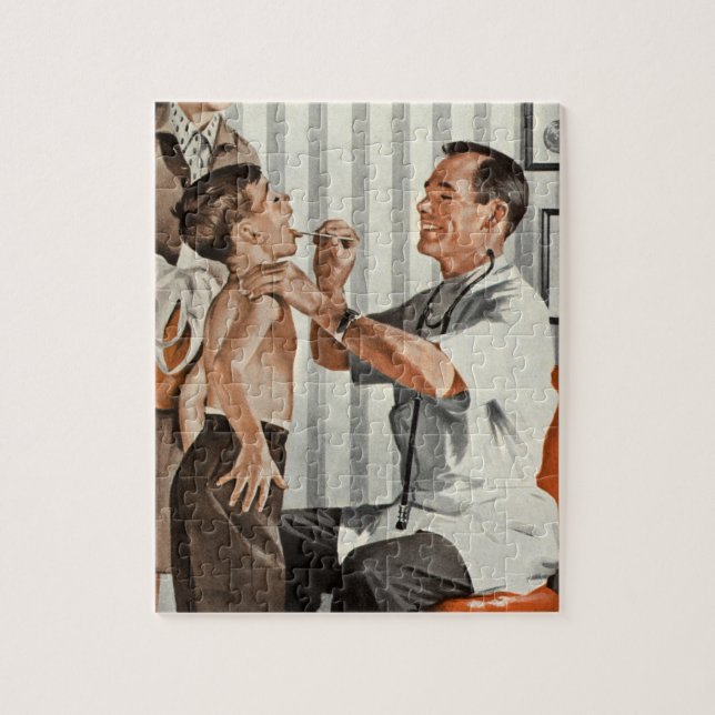 Quebra-cabeça Medicamento Vintage, Médico Pediátrico com Doente (Vertical)