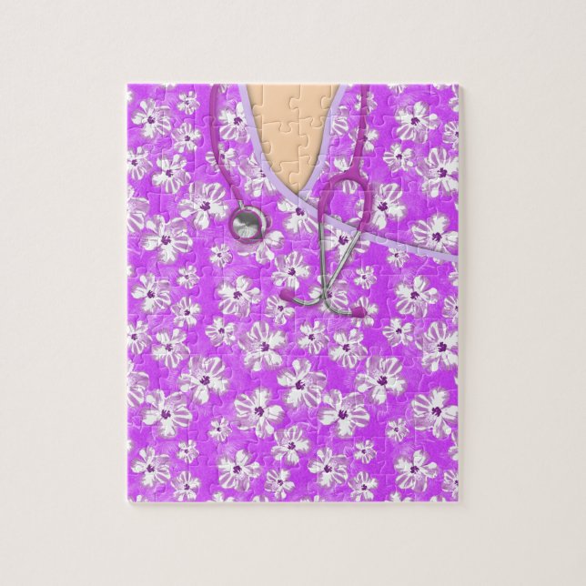 Quebra-cabeça Médico tropical roxo e branco esfrega (Vertical)