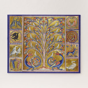 QUEBRA-CABEÇA MEDIEVAL BESTIARY,BIRDS ON TREE OF LIFE,DRAGONS