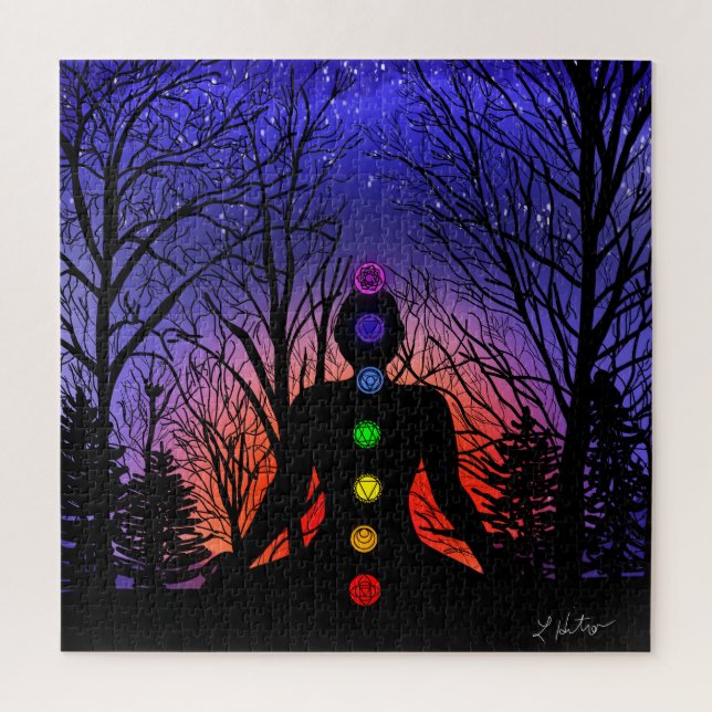 Quebra-cabeça Meditação de Yoga no Parque | Pistas e árvores (Vertical)