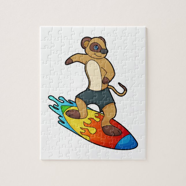 Quebra-cabeça Meerkat como Surfer com Surfboard (Vertical)