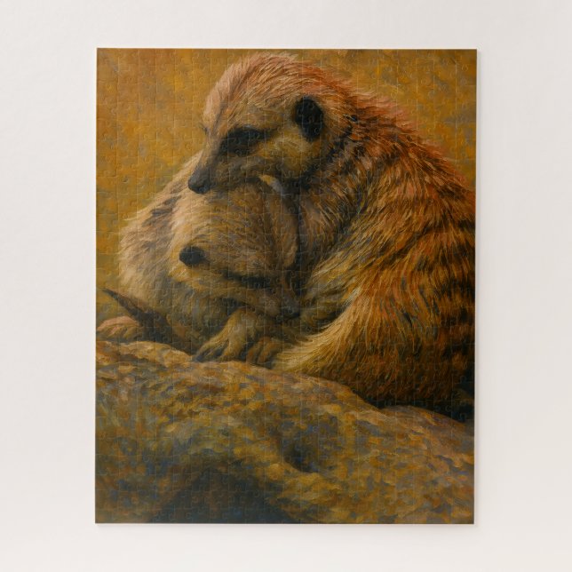 Quebra-cabeça Meerkat Cuddle - Pintura De Vida Selvagem Tonelada (Vertical)