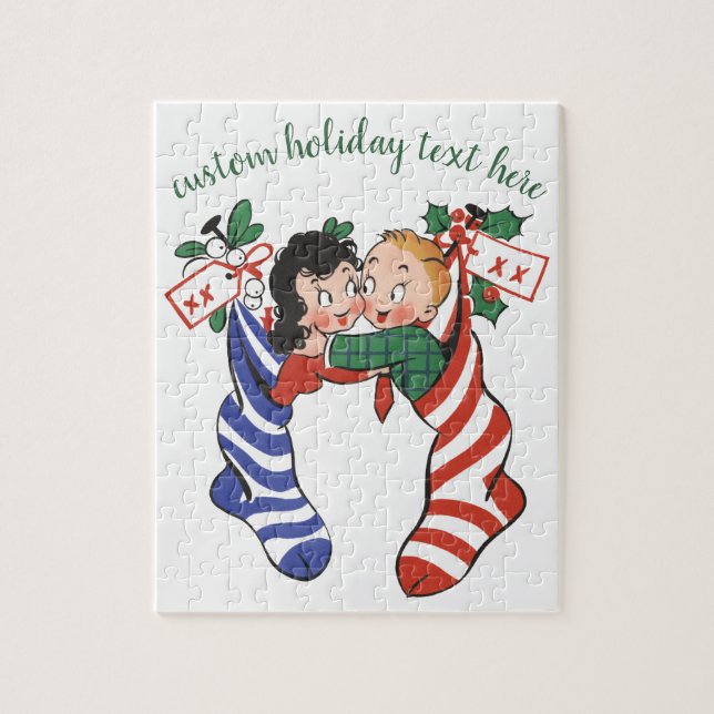 Quebra-cabeça Meias de Natal Antigas com Crianças Fofas (Vertical)