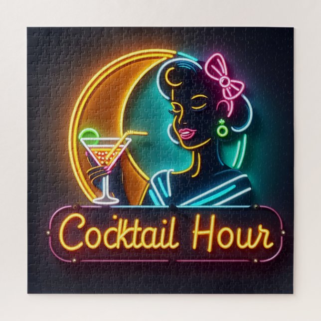 Quebra-cabeça Meio século Neon Sign Cocktail Hour Mulher (Vertical)