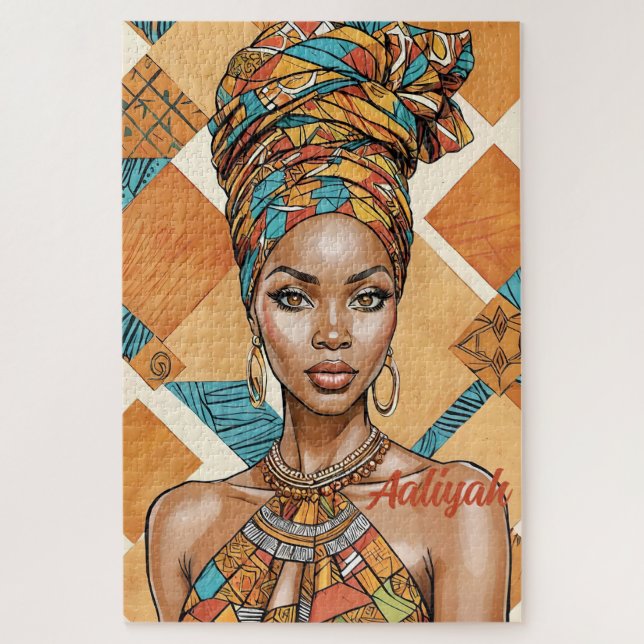 Quebra-cabeça Melanin Woman com Headwrap - Impressão africano (Vertical)