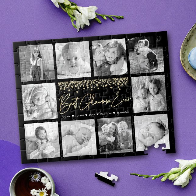 Quebra-cabeça Melhor Glamma De 10 Fotos Colagem Dourada (Criador carregado)