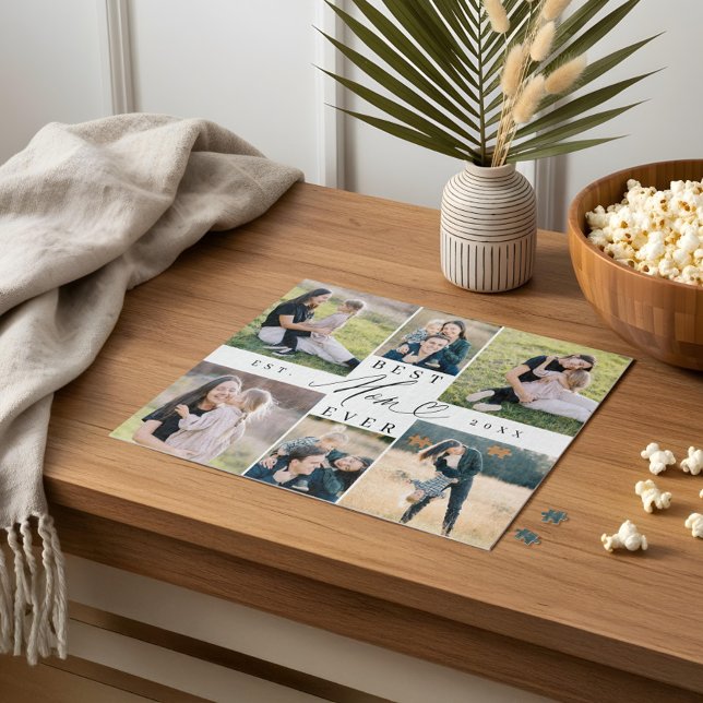 Quebra-cabeça Melhor Mãe Alguma Vez Que Escreve Foto Coração (Best Mom Ever Mom Script Heart Photo Collage Jigsaw Puzzle)