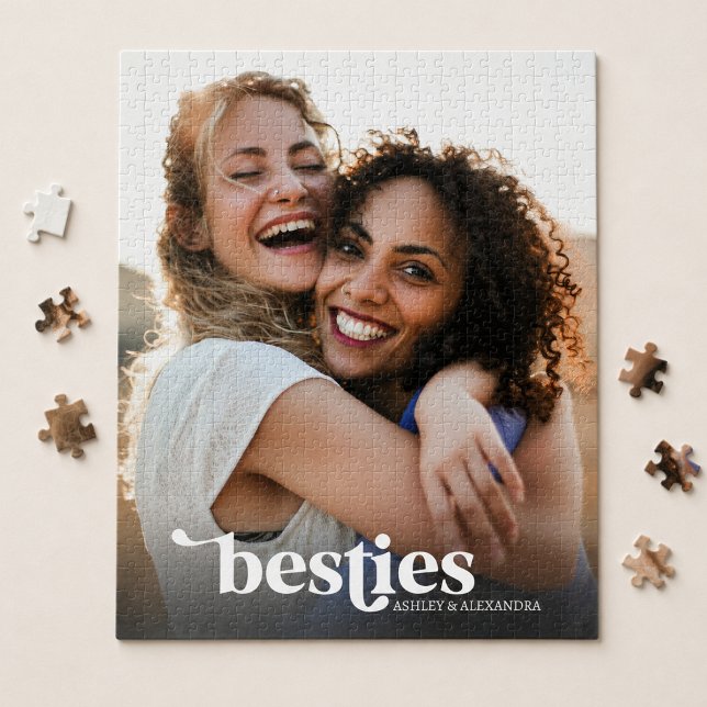 Quebra-cabeça Melhores Amigas Foto Personalizada (modern stylish elegant besties photo jigsaw puzzle birthday christmas gift for best friend bff )