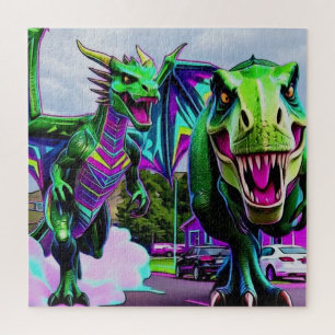 Quebra-cabeça Melhores Amigos - Dragão e Dinossauro Caminhando