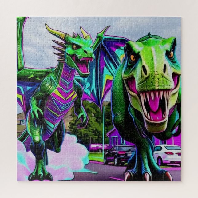 Quebra-cabeça Melhores Amigos - Dragão e Dinossauro Caminhando (Vertical)