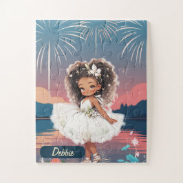 Quebra-cabeça Menina Afro-Americana Fofa Fogos de Artifício 
