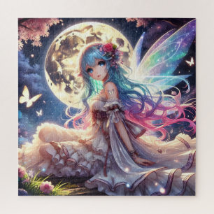 Quebra-cabeça Menina Anime Princesa Fada da Lua no Jardim